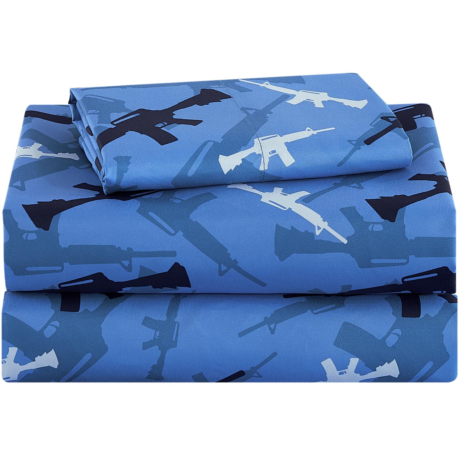 Lasoftan Kids Sheet Set Twin Size, Twin Sheet Set with Blue Camouflage Pattern，Breathable Silky Soft Microfiber Kids Fitted Sheet