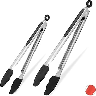 Relaxdays 10030265_46 Pince de Grille, Jeu de 2, Courte et Longue Cuisine, Silicone, Acier Inoxydable, Viande, 27 &34 cm, Couleurs, Noir