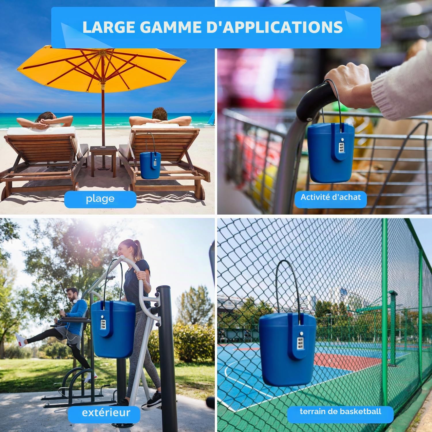 Coffre-Fort de Plage avec Serrure à Numéro, Coffre-Fort Antivol Portable pour la Plage, le Camping, les Voyages, le Sport, le Shopping (Bleu)