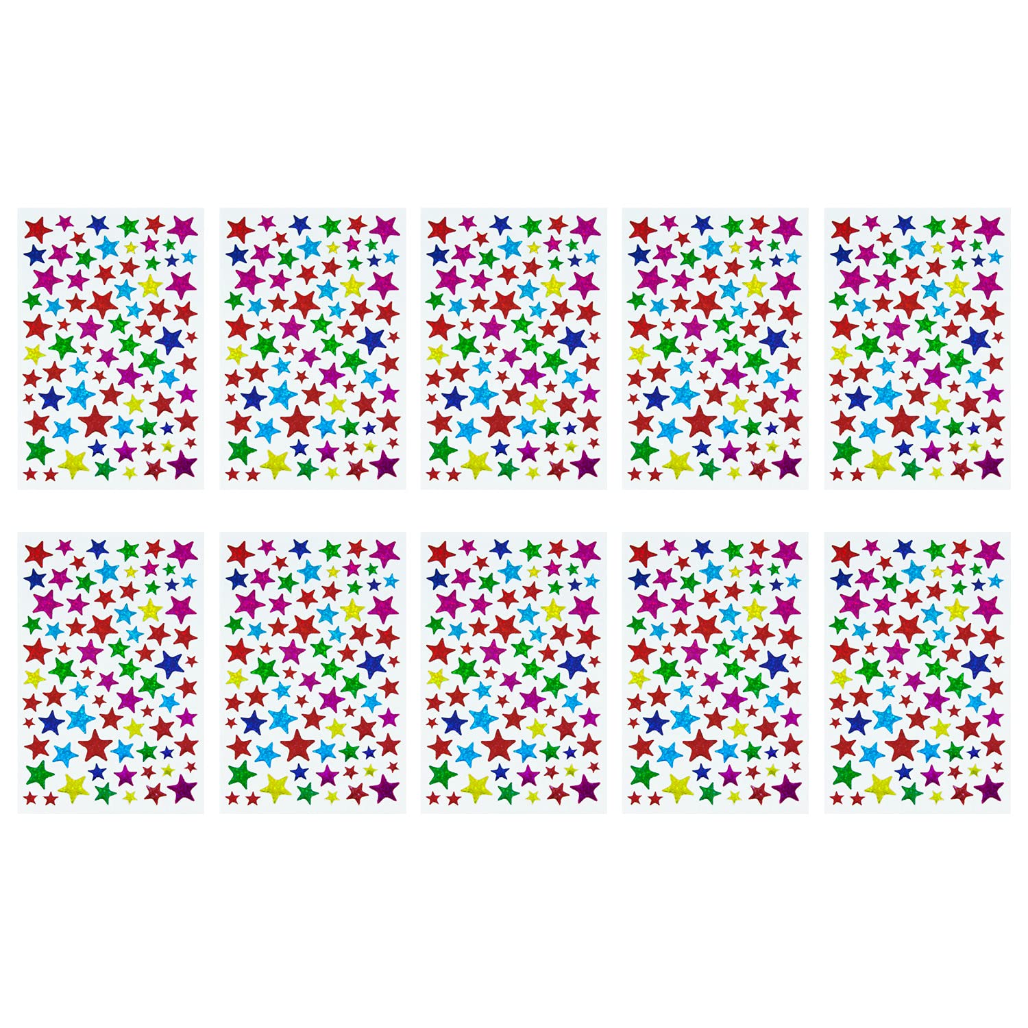 Oblique Unique® 790 pegatinas de estrellas con efecto holograma multicolor, 10 hojas cada 79 unidades para manualidades, scrapbooking para decoración