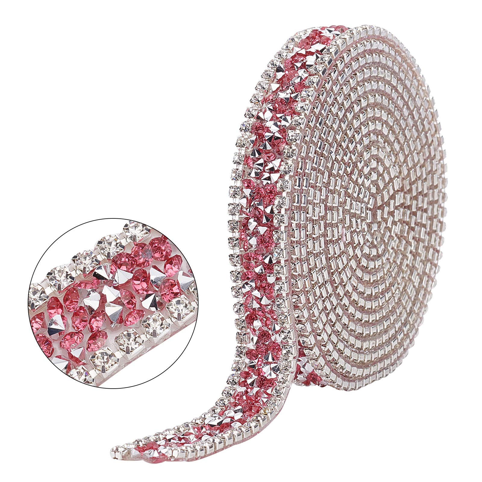 SUPERFINDINGS 1.8m 1.5cm Cinta de Diamantes de Imitación Brillante Rosado Borde de la Cinta de Diamantes de imitación para Pasteles de Boda Cumpleaños