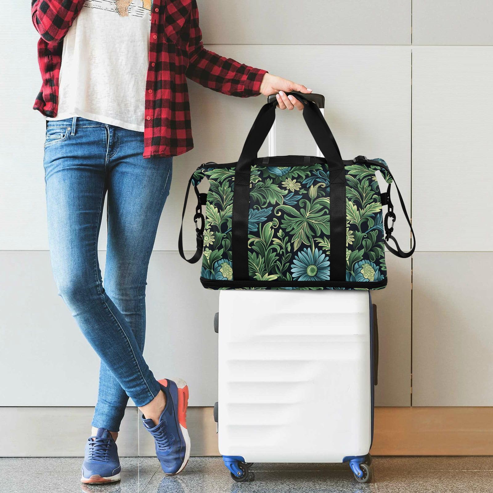 William Morris Daisy ciemnoniebieska torba podręczna z kieszenią na mokro regulowany pasek torba podróżna torba na siłownię do treningu wielofunkcyjna dla mężczyzn kobiet