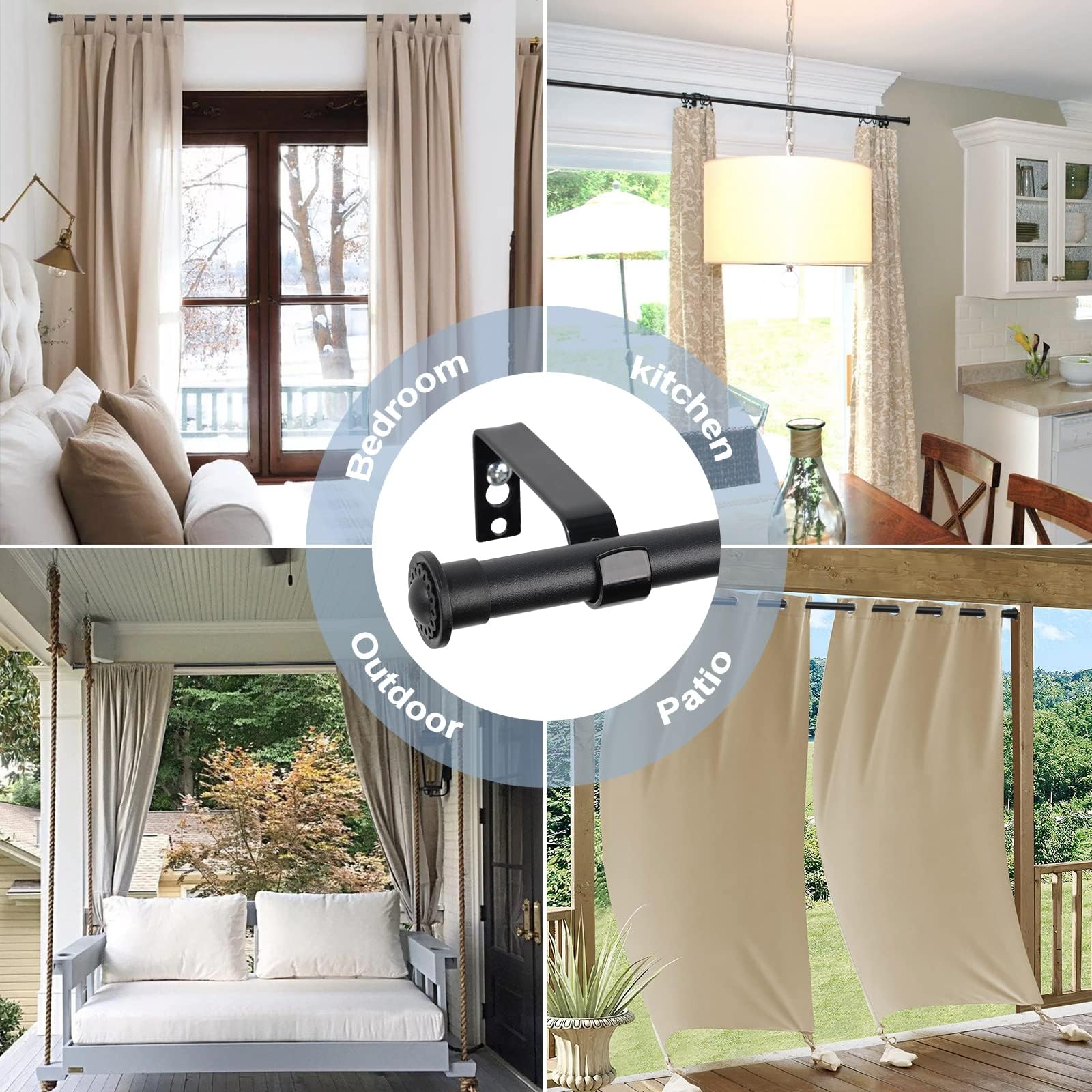 Tringle à Rideaux Noir Extensible 71-110 Cm - Diamètre 25 Mm - Supports Réglables - Acier Inox