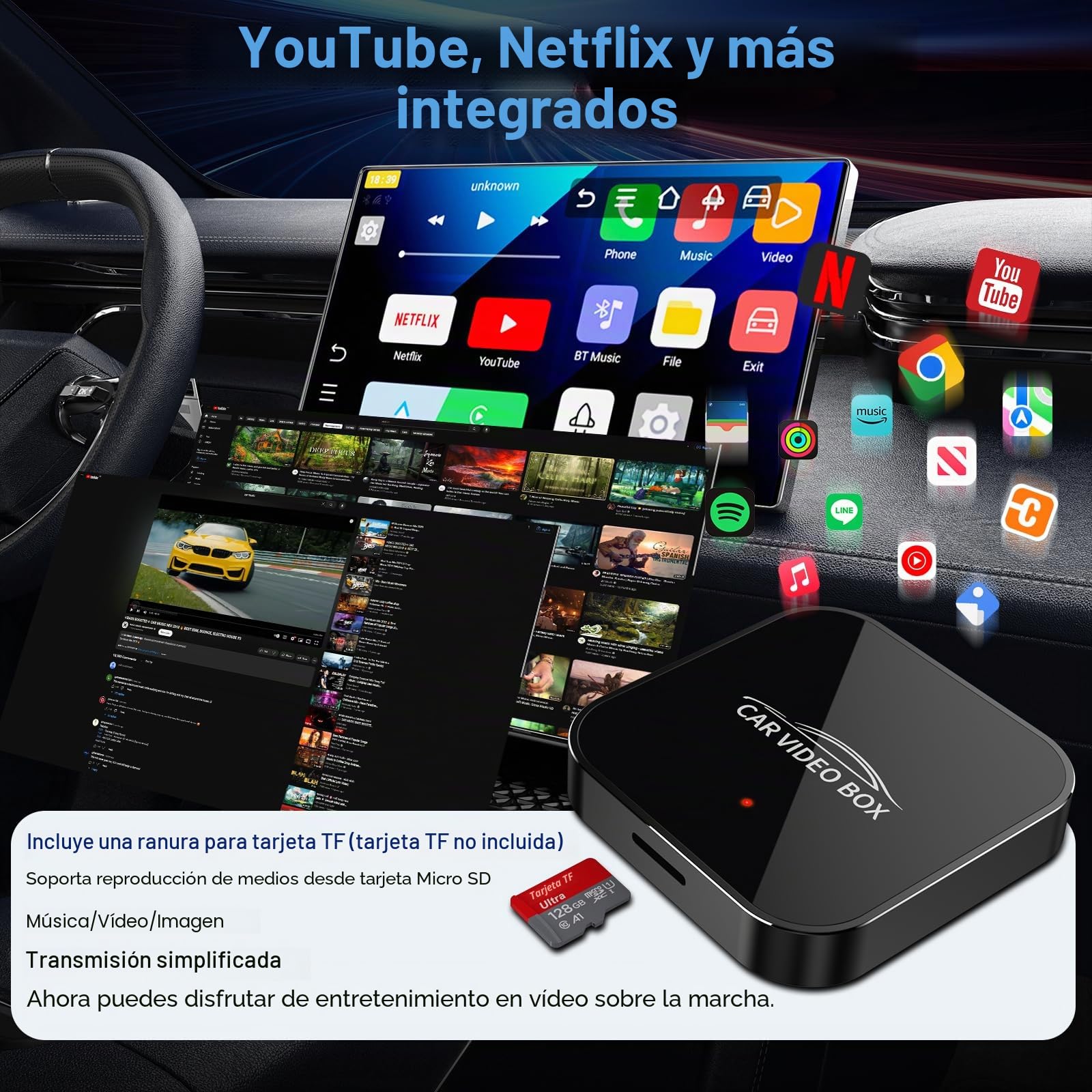 Adaptador inalámbrico Carplay con Netflix YouTube, adaptador inalámbrico Carplay y Android Auto Dongle, WiFi de 5 GHz, Magic Box Convert Wried