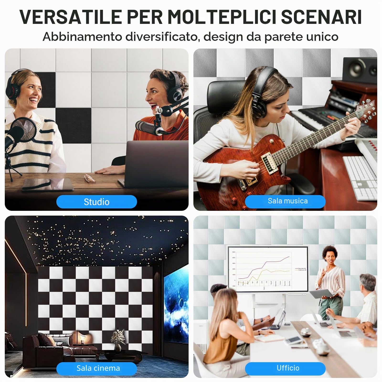 Anluoamfuy 12 Pezzi Pannelli Fonoassorbente Autoadesiva, Isolamento Acustico Fonoassorbente Ad Alta Densità, Isolamento Acustico per Soffitti e Porte Pannelli Fonoassorbenti, Insonorizzazione Stanza