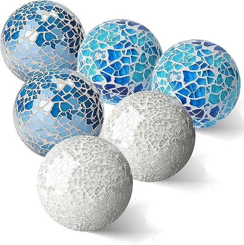 Juego de 6 bolas decorativas de vidrio de 3 pulgadas, globo de esfera de mosaico para artículos del hogar, boda/cumpleaños, cuencos, jarrones,