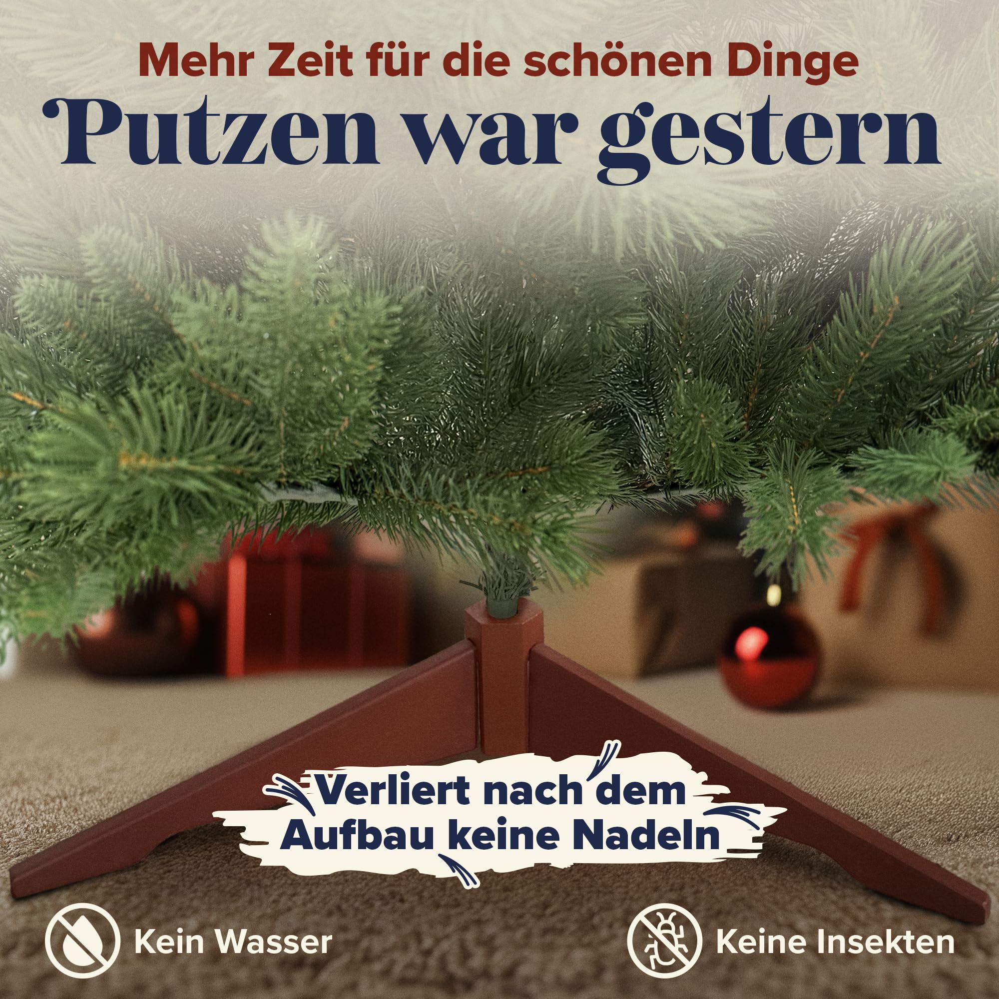 Weihnachtsbaum künstlich 180cm 100% PE Spritzguss - TESTSIEGER - Naturgetreu, dichte Zweige, Künstlicher Weihnachtsbaum mit Holzständer und Aufbewahrungstasche – Tannenbaum künstlich von Pure Living