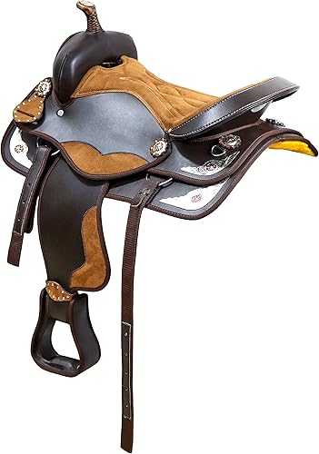 Miniatura 3 de SUPREME SADDLERY Classic Barrel Racing Sillín de caballo sintético occidental hecho a mano ligero Cantle alto Barril Racing Sillín de sendero