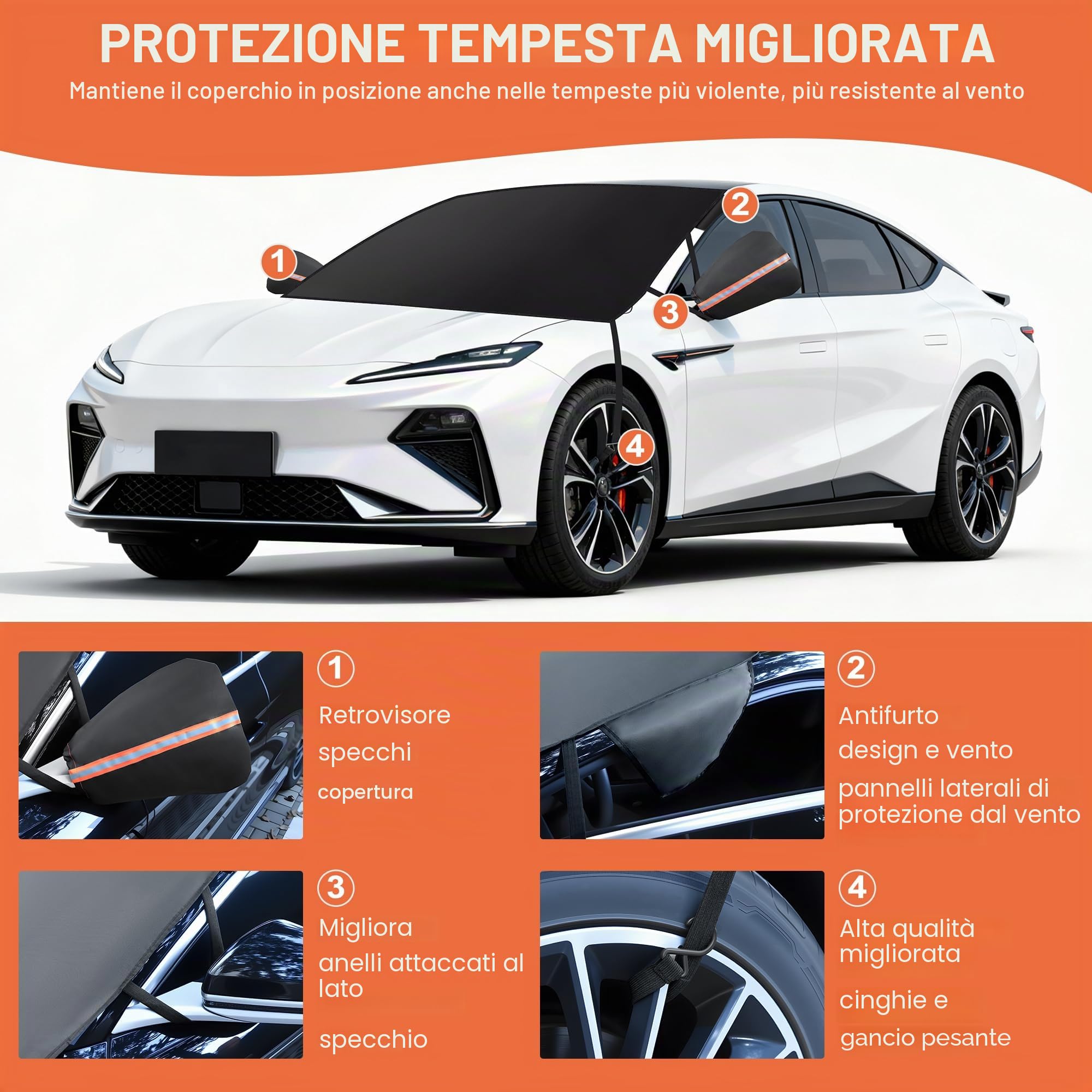 Copri Parabrezza Auto,Copertura Parabrezza Auto Antigelo Anti-Neve Impermeabile Oxford 600D,Copri Parabrezza Antigelo Auto Inverno,Contro Neve,Ghiaccio,Gelo