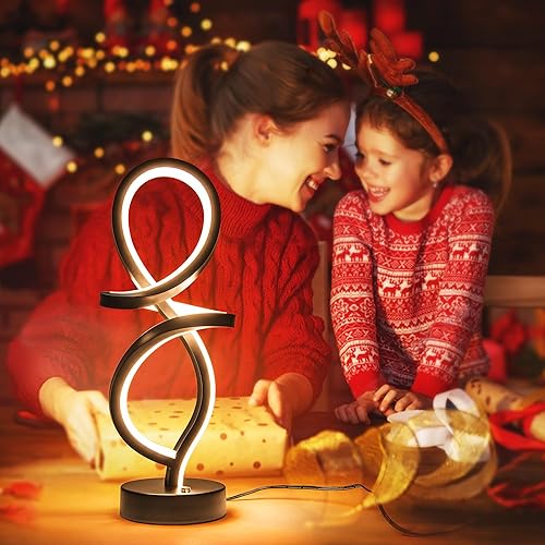 Miniatura 5 de Lámpara de mesa moderna, lámpara LED en espiral, lámpara de mesa RGB, lámpara de noche negra con 7 colores, 10 modos de luz, lámpara de mesita de