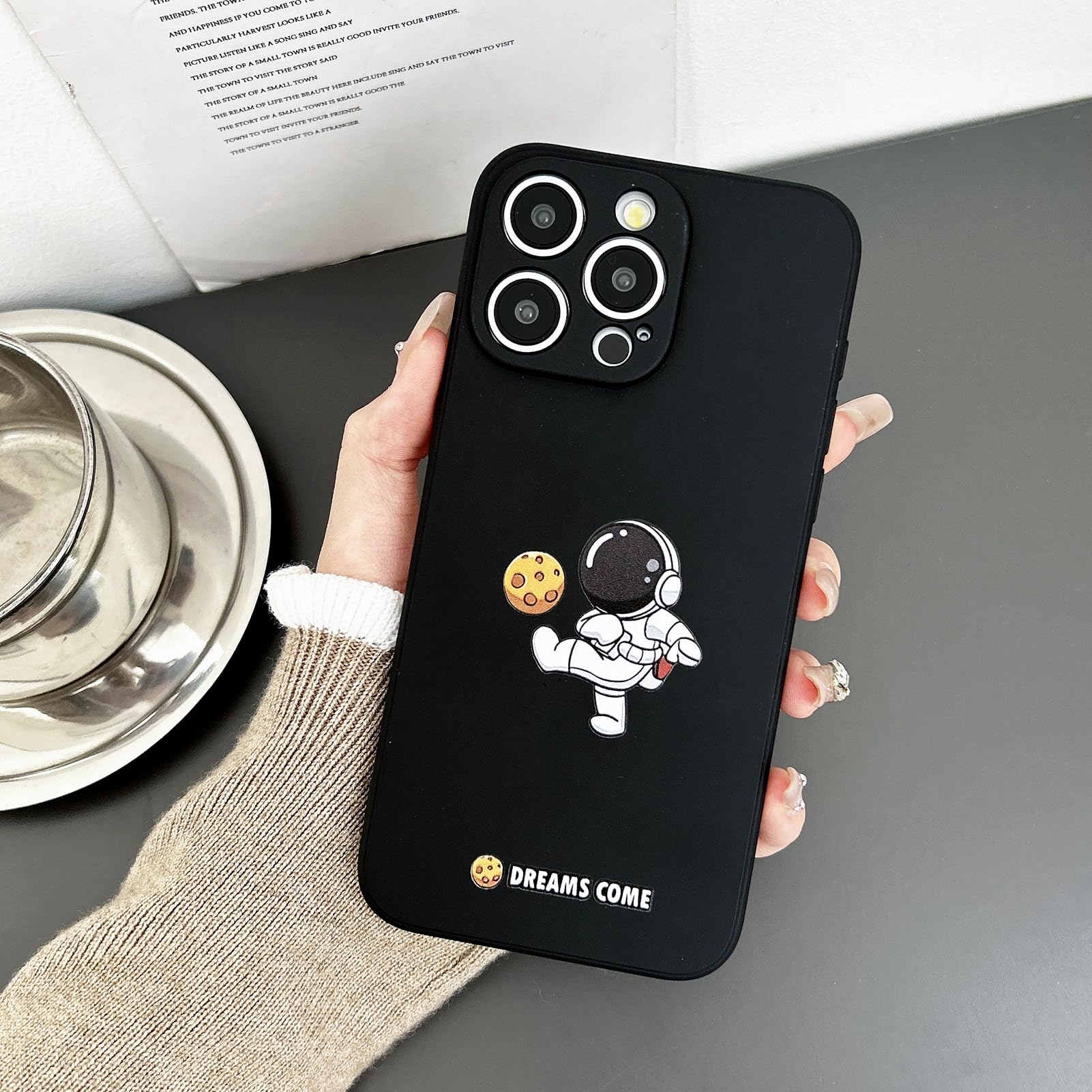 Custodia Per IPhone 12 Pro Con Design Astronauta Luna E Pianeti - Antiurto In TPU Nero - Per Ragazzi, Ragazze, Uomini E Donne - 2