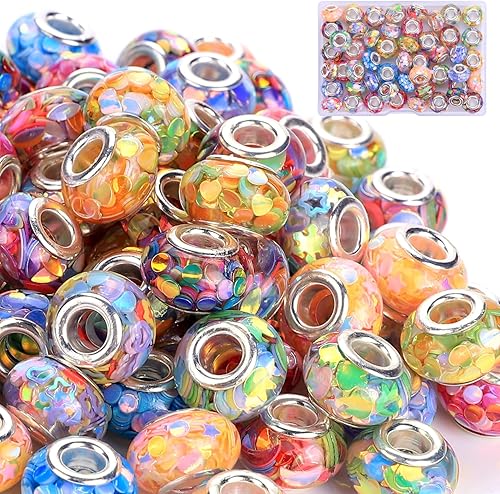 AIPRIDY Cuentas de la suerte para niñas, cuentas de ámbar con agujeros grandes, cuentas espaciadoras europeas para manualidades, pulseras y