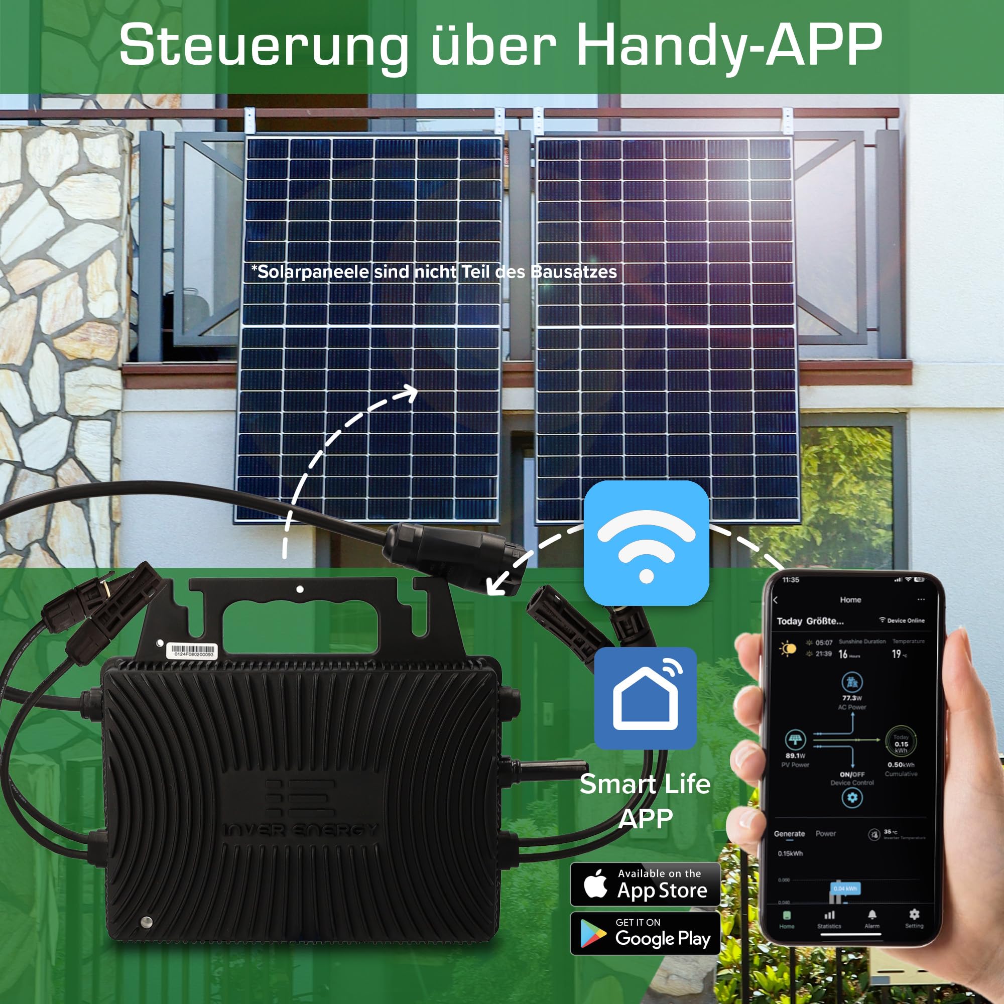 AX Inverter IS-080 800 W per centrali elettriche da balcone – Presa completa, micro inverter con Bluetooth e WLAN, IP67, facile installazione, alta efficienza per impianti solari
