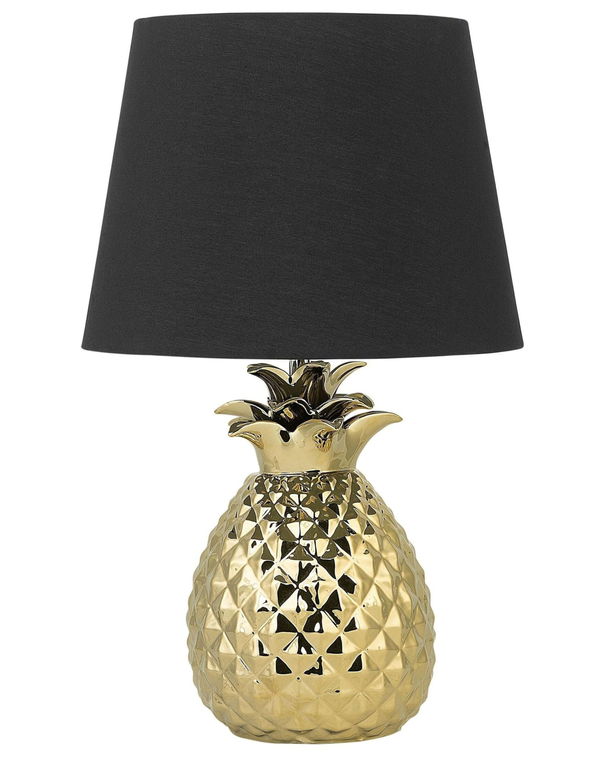Beliani Stilvolle Tischleuchte Lampenfuß in Ananas Form gold/schwarz Keramik/Polyester