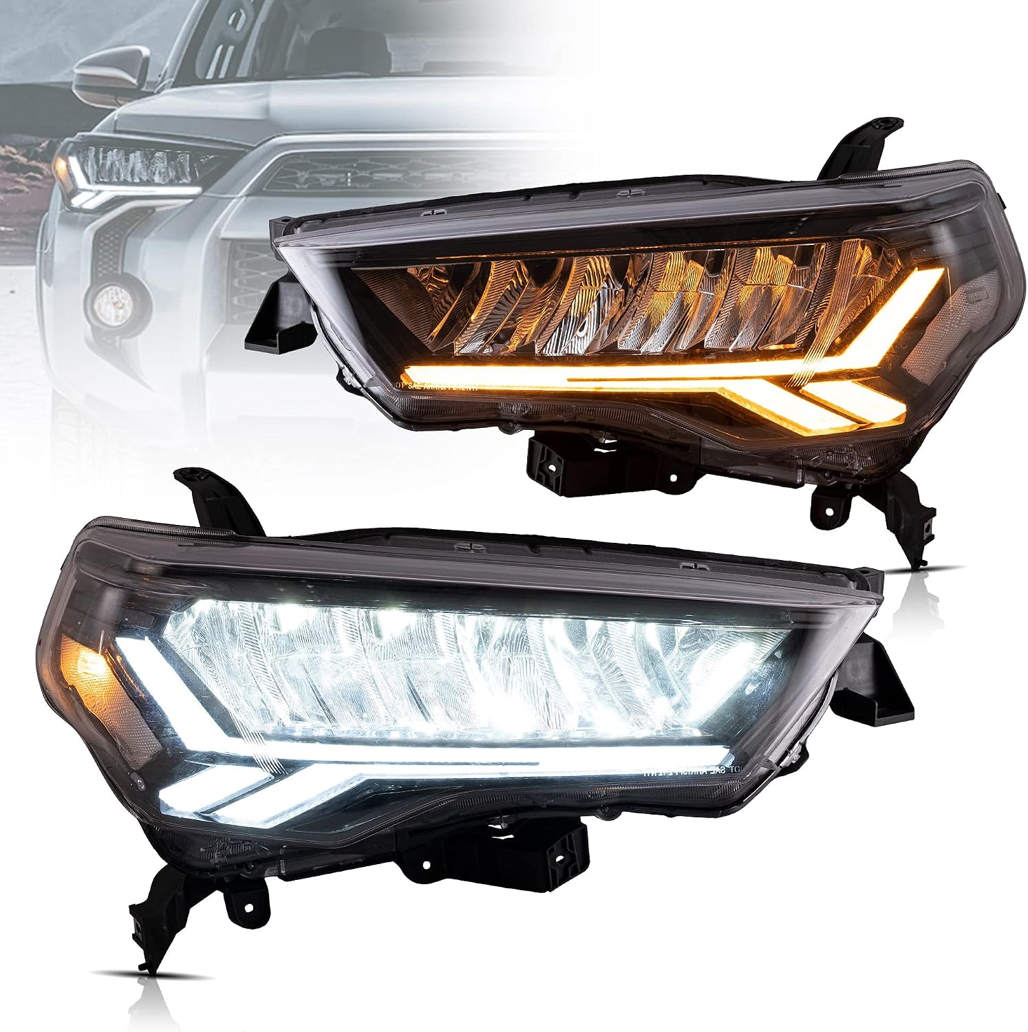 VLAND LED Reflective bowl Headlights For [2014-2020 Toyota 4Runner TRD, Limited, Off-Road, SR5, Sport, Nightshade] With Welcome/Breathe Function Dynamic DRL & Sequential Turn Signal Front Lamps