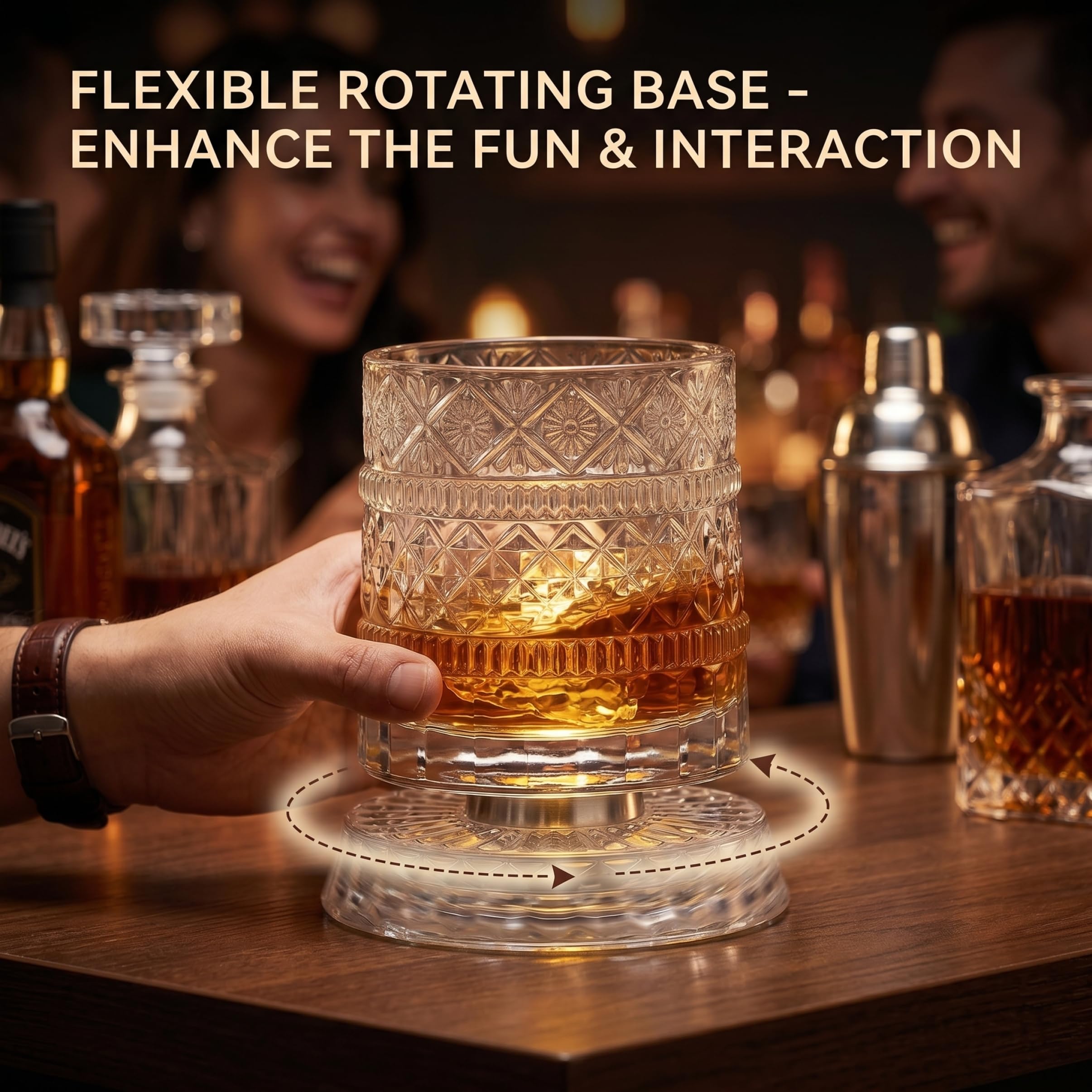 Verres à whisky rotatifs, verre à whisky en cristal de luxe, verre cocktail rotatif texturé en diamant étoilé de 300 ml pour Ktv et bar domicile.