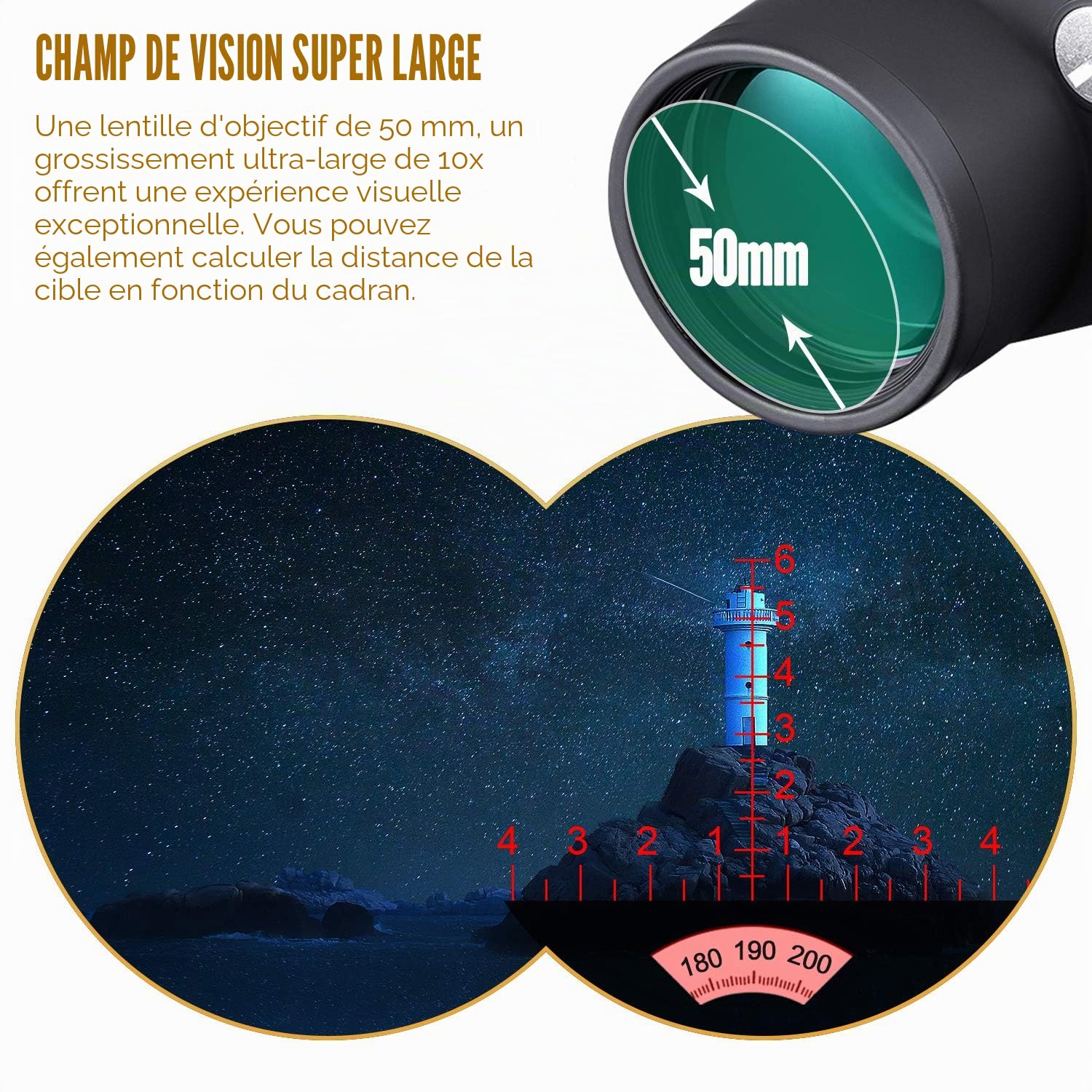 10x50 Jumelles Marines pour Adultes Jumelles avec Boussole Télémétrique étanche Remplie d'azote BAK4 FMC Porro Prism pour la Navigation Observation L'océan Noir