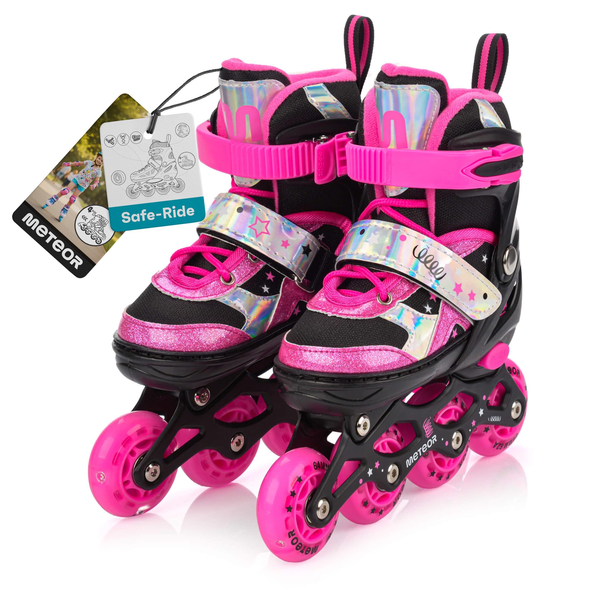 meteor Adjustable Shoe 4-in-1 Kids Skates - Beginner Quad, Inline & Ice Skating Set - Children’s Roller Boots - ABEC 7 - Big Wheels - Skates Carbon 4in1Girls - Kidsroller — image 1