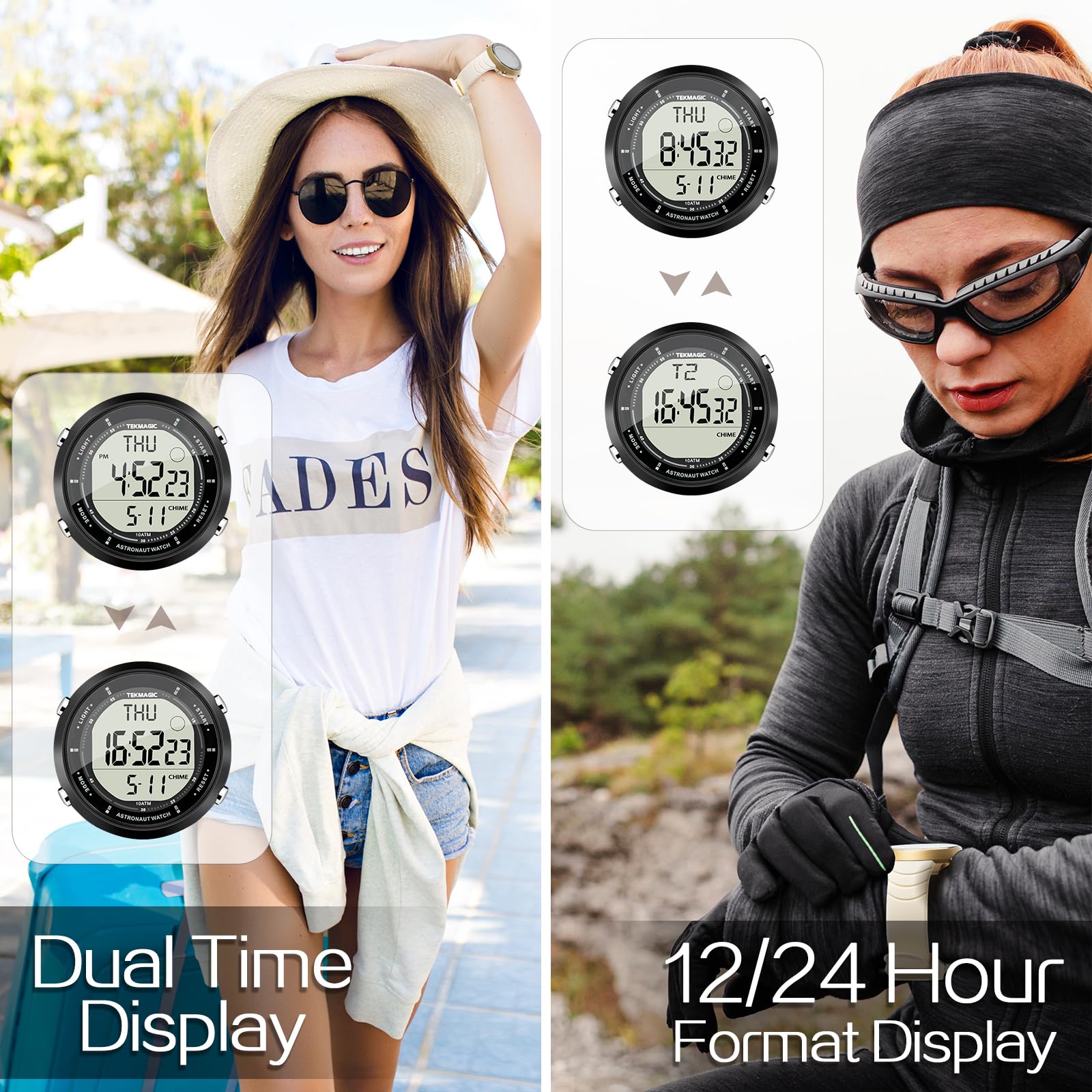 Horloge met stopwatch en dubbele tijdweergave 2 verwisselbare bandjes