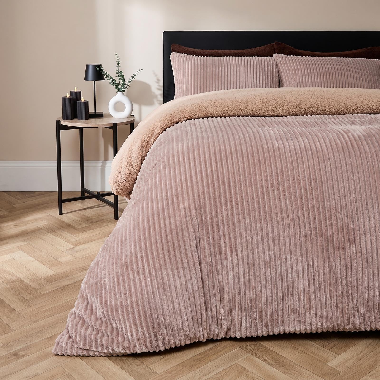 OHS Fleece Duvet Cover Double Ribbed Quilt Cover Winter Bedding, Natural