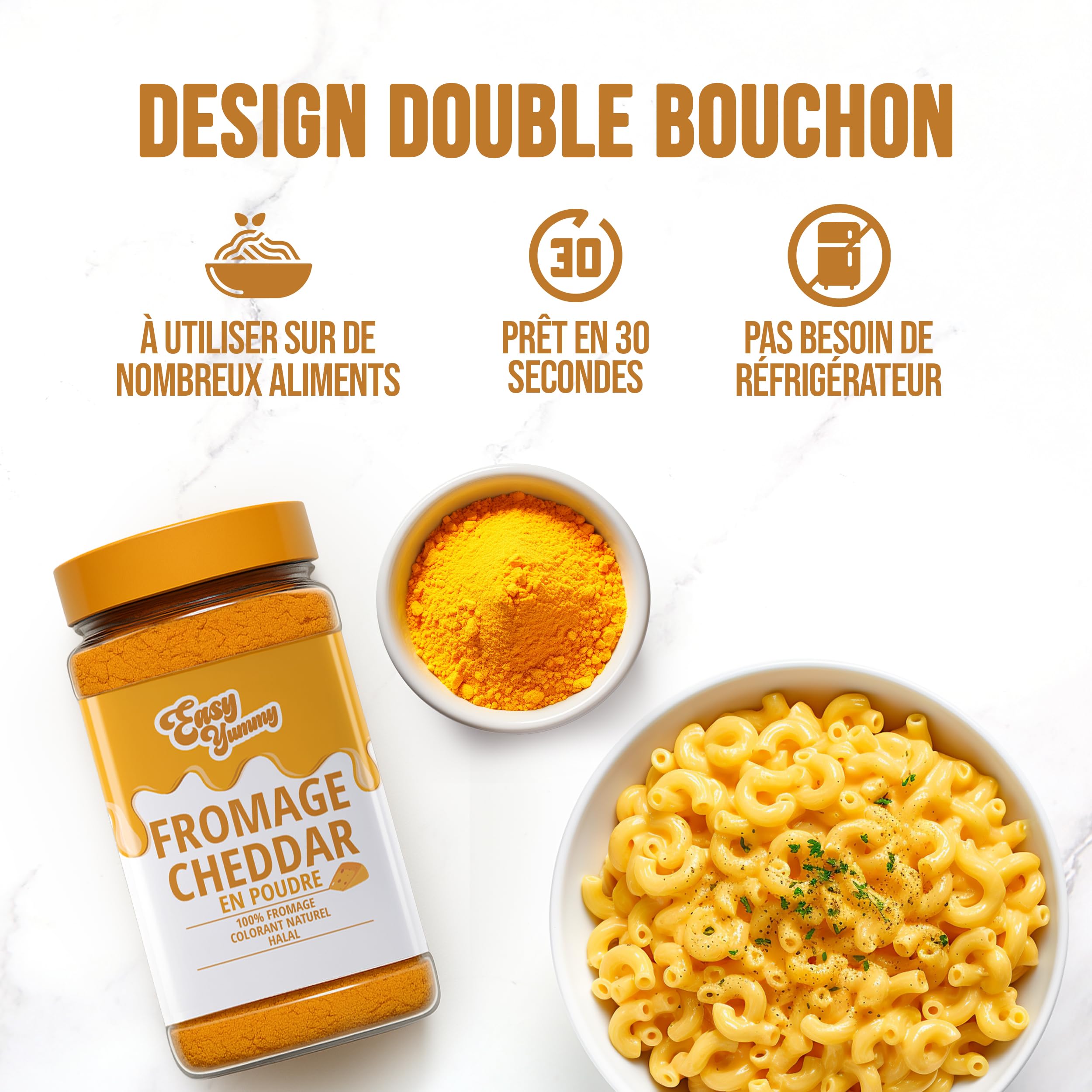 EASY YUMMY - Fromage Cheddar en Poudre (300g), Assaisonnement Polyvalent | Pour Recettes, Sauces, Pâtes