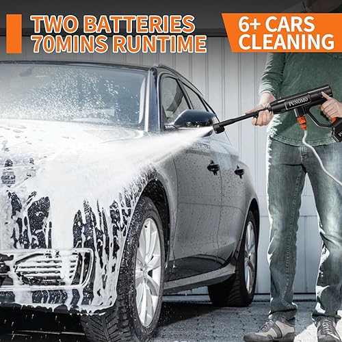 Miniatura 4 de Lavadora a presión inalámbrica, lavadora a presión portátil de 1800 PSI, funciona con batería de 21V con boquilla 6 en 1, cañón de espuma, manguera