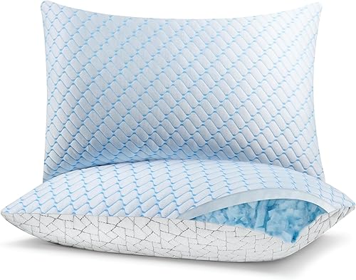 Miniatura 9 de Bafode Juego de dos almohadas de espuma viscoelástica triturada de tamaño estándar, de bambú, ajustable, firme y suave, para personas que duermen de