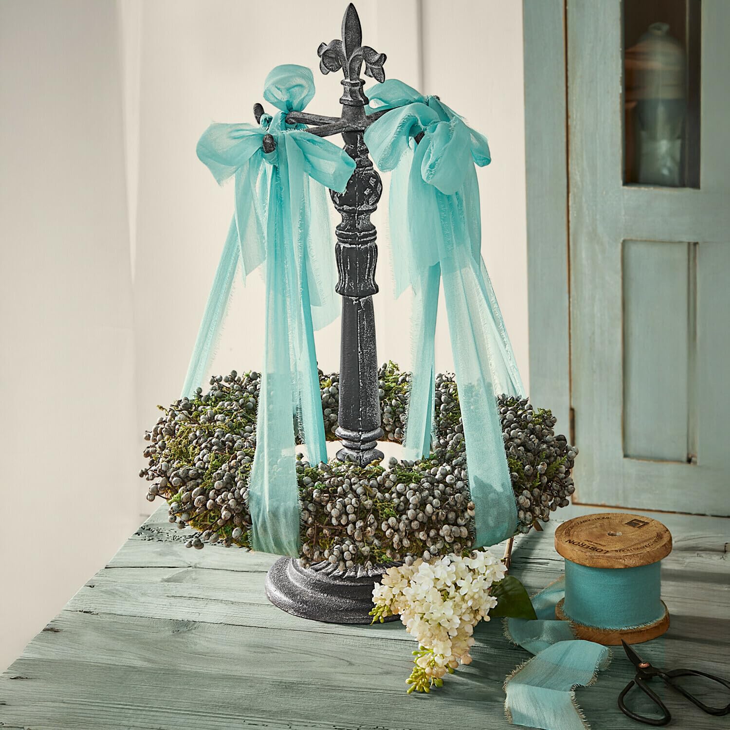 Loberon Kranz Elly, blau/grün | Edler Naturmix, Haltbar Veredelt, Tür- oder Tischschmuck, Dekoration, Türkranz, Styropor, Moos, Azalee-Samen