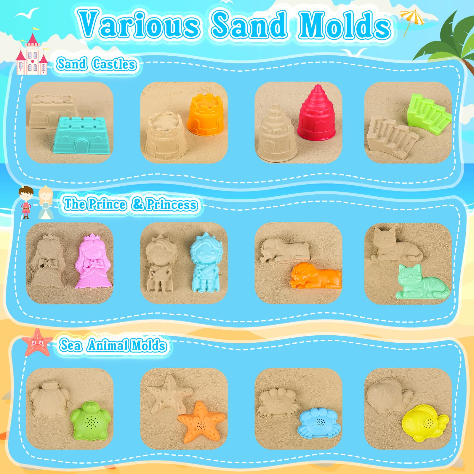 Juguetes de playa plegables para niños pequeños, cubeta de arena plegable y palas con bolsa de malla y kit de construcción de castillo de arena, juguetes de arena de viaje para artículos esenciales de