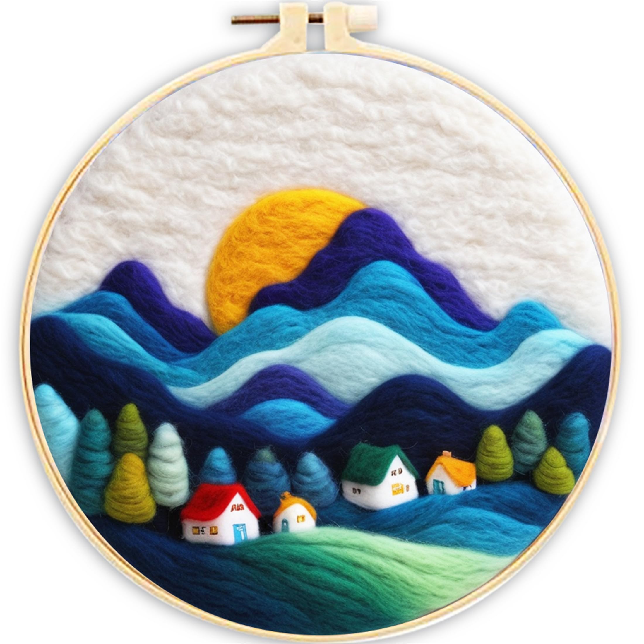 SARBUTER Needle Felting Kits, DIY Little House Sunset High Mountains Wool Felt Starer Needle Felting Embroidery Kits for Beginners ，Suitable for Giftware Home Decoration (House)