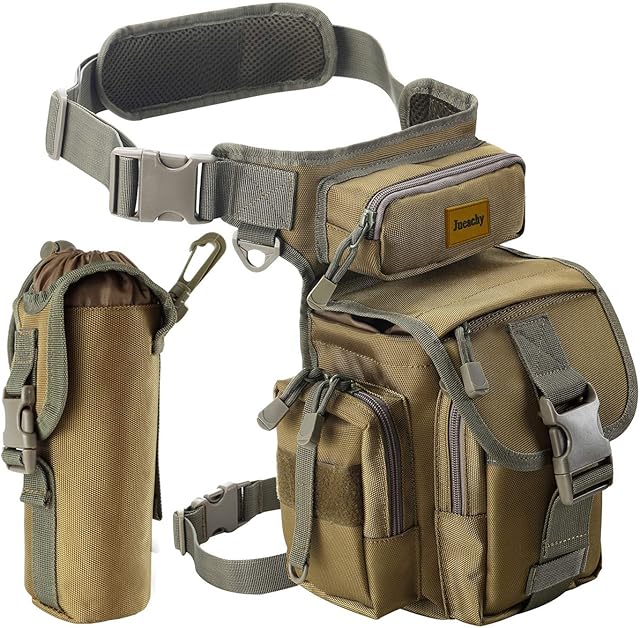 Jueachy Multifunctional Drop Leg Waist Bag, Tactical Military Thigh Hip Outdoor Pack for Motorcycling Hiking Traveling with Water Bottle Pouch Fishing Tool Pouch