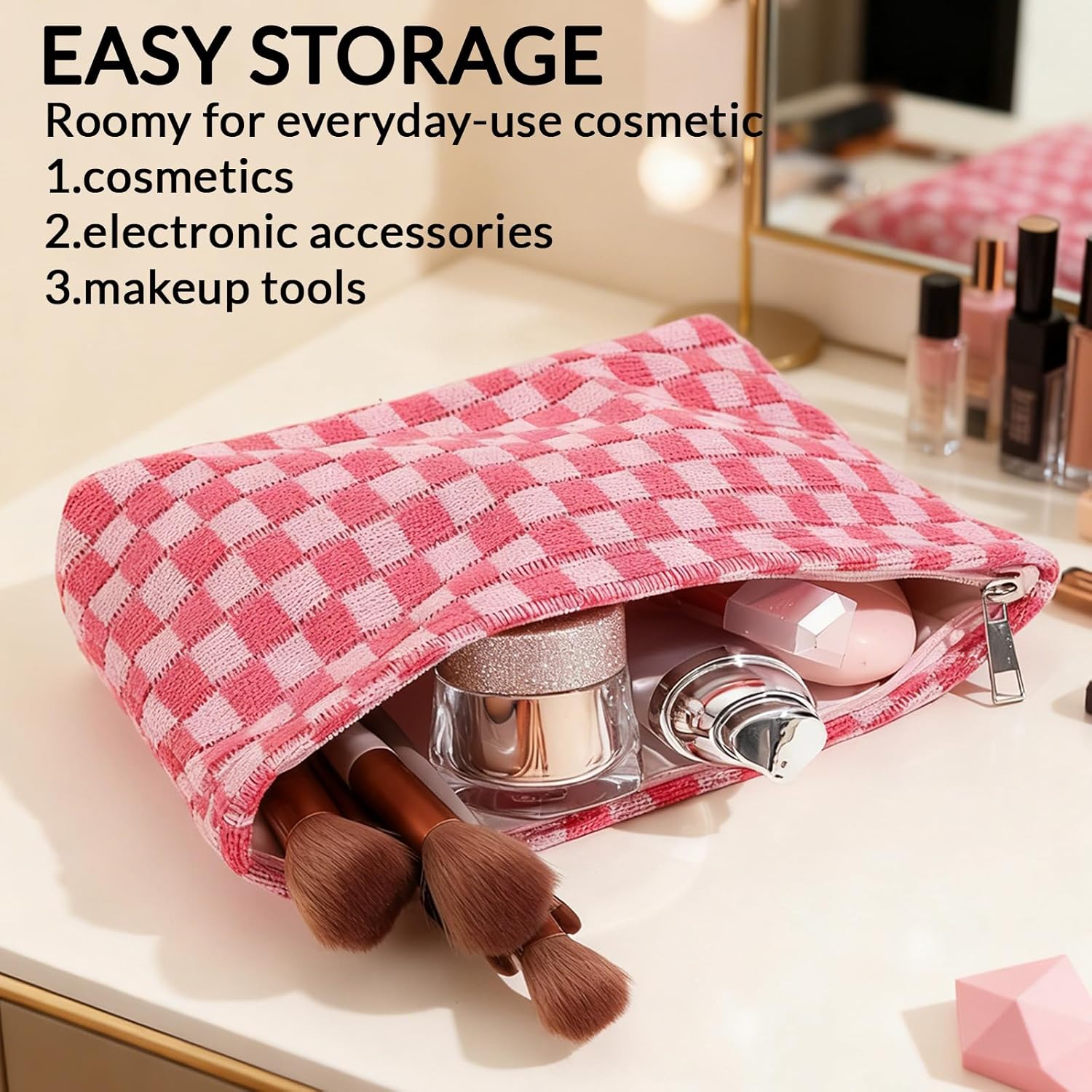 6 Pcs Checkered Makeup Bags Make up Bag Cosmetic Bags for Women Girls Sister Mom Teacher Graduation Christmas Birthday Travel Toiletry Bag Aesthetic Zipper Organizer Accessories, Cute Retro Plaid