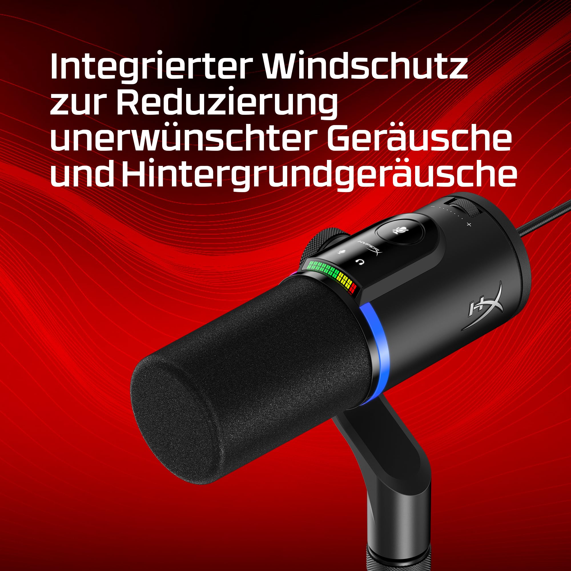 HyperX FlipCast Dynamisches USB/XLR-Mikrofon – Profi-Streaming & Podcast-Mikrofon mit Rauschunterdrückung, RGB-Beleuchtung, Onboard-Steuerung, 192 kHz/32-Bit, Schwarz