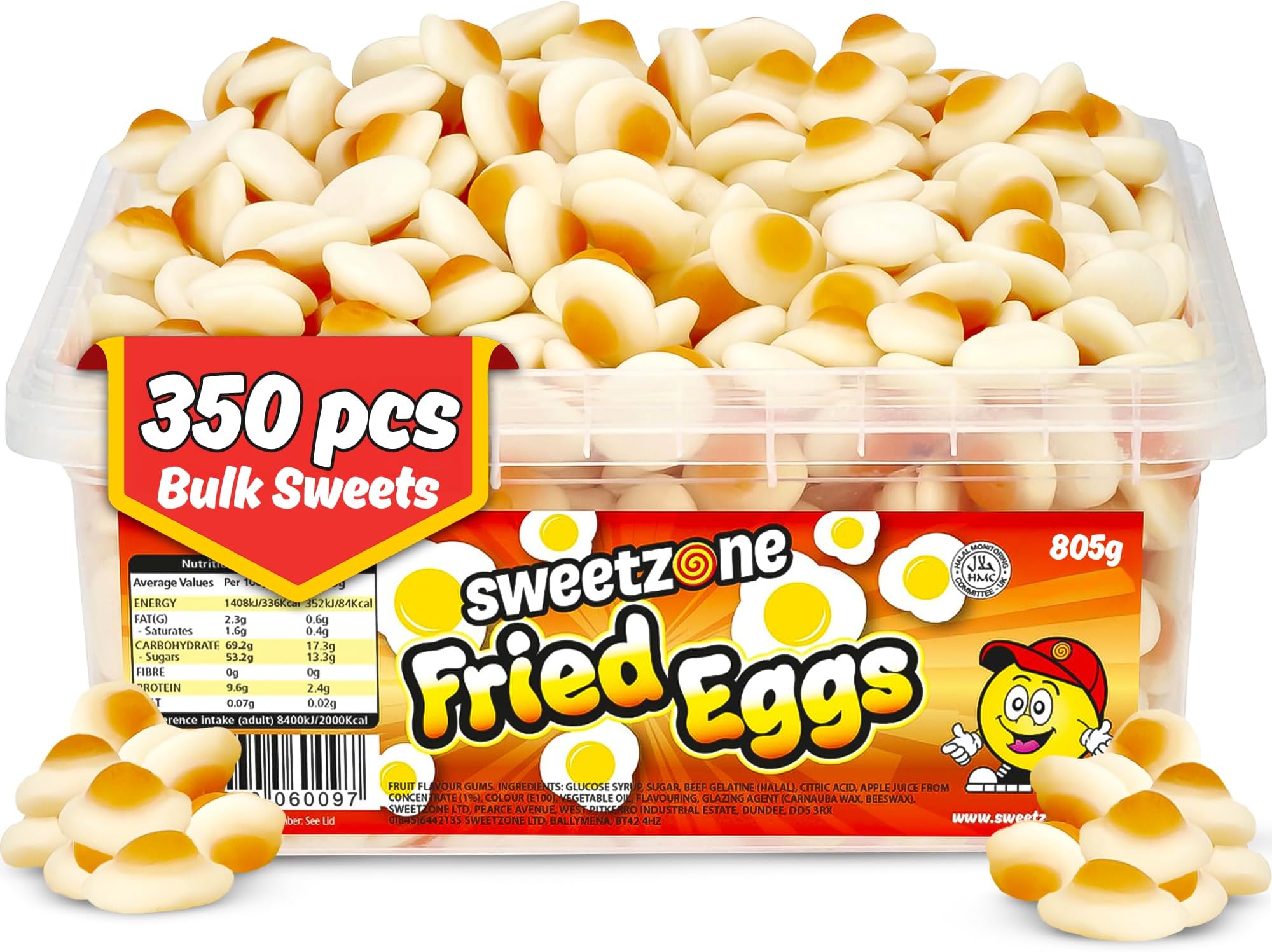 Sweetzone Mini Fried Eggs Halal Sweets Tub, 805 g 350 pcs. Tubs of Sweets, Jelly Sweet, Old Fashioned Sweet, Sweeties Bulk, Gummy Sweeties, Candy Tub Delight for All