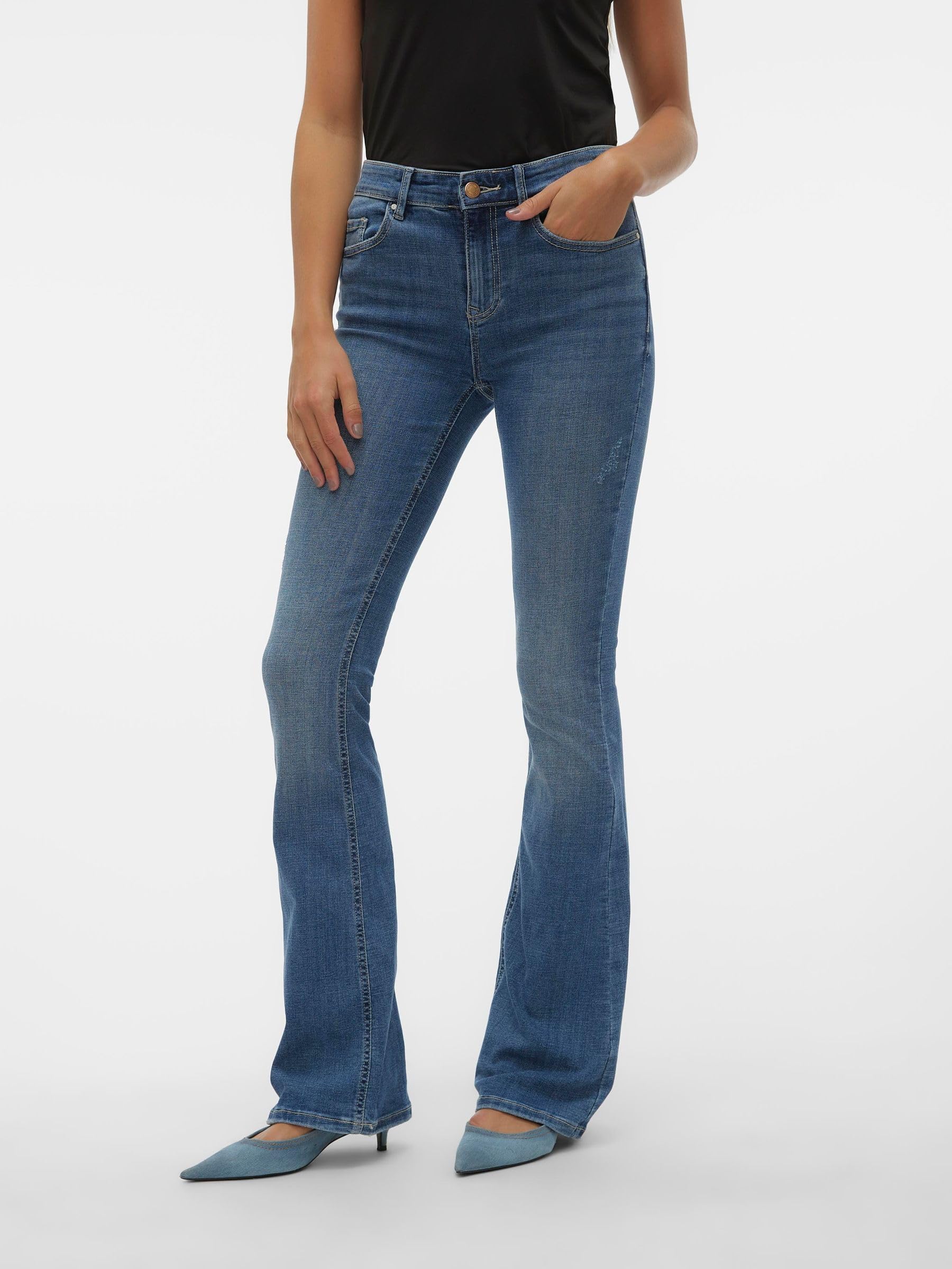 Vero Moda Pantalones Vaqueros para Mujer, Medio De Mezclilla Azul, LW x 34L