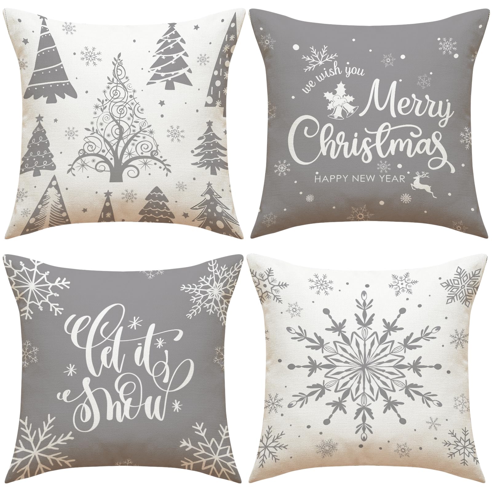 Hianjoo Weihnachtskissenbezug-Set – 4 Stück Flauschige 45x45 Cm Bezüge In Weiß & Gold