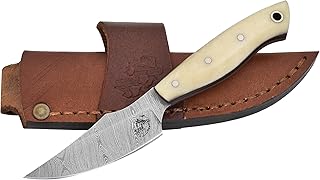 Knives Ranch Handmade Damascus Steel Knife Full Tang EDC/Skinning Knife with Cattle Bone Handle and Heavy Duty Dual Horizontal and Vertical Sheath (3180-B)