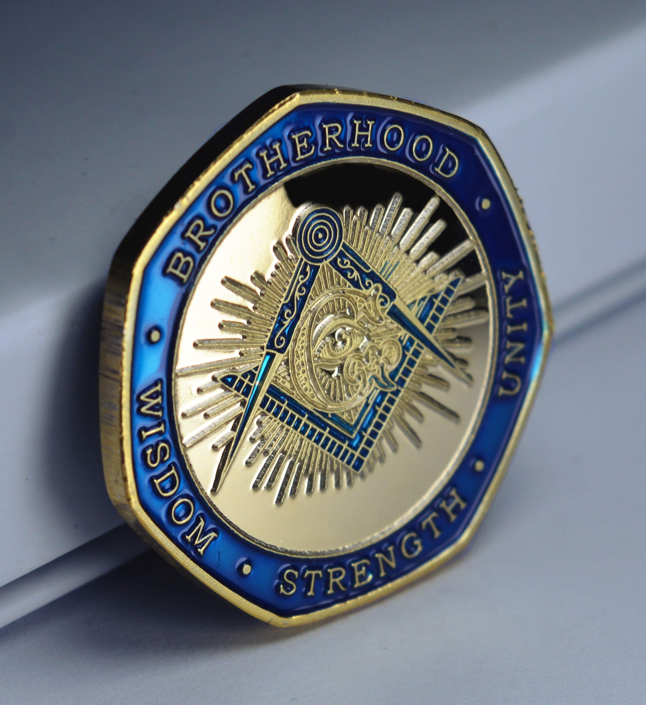 The Commemorative Coin Company Gold/Blue Masonic Forget-Me-Not 24Ct Commemorative With Enamel And Embroidered Detailing. Freemasonry/Masons/Freemasons Lodge/Order Epoxy