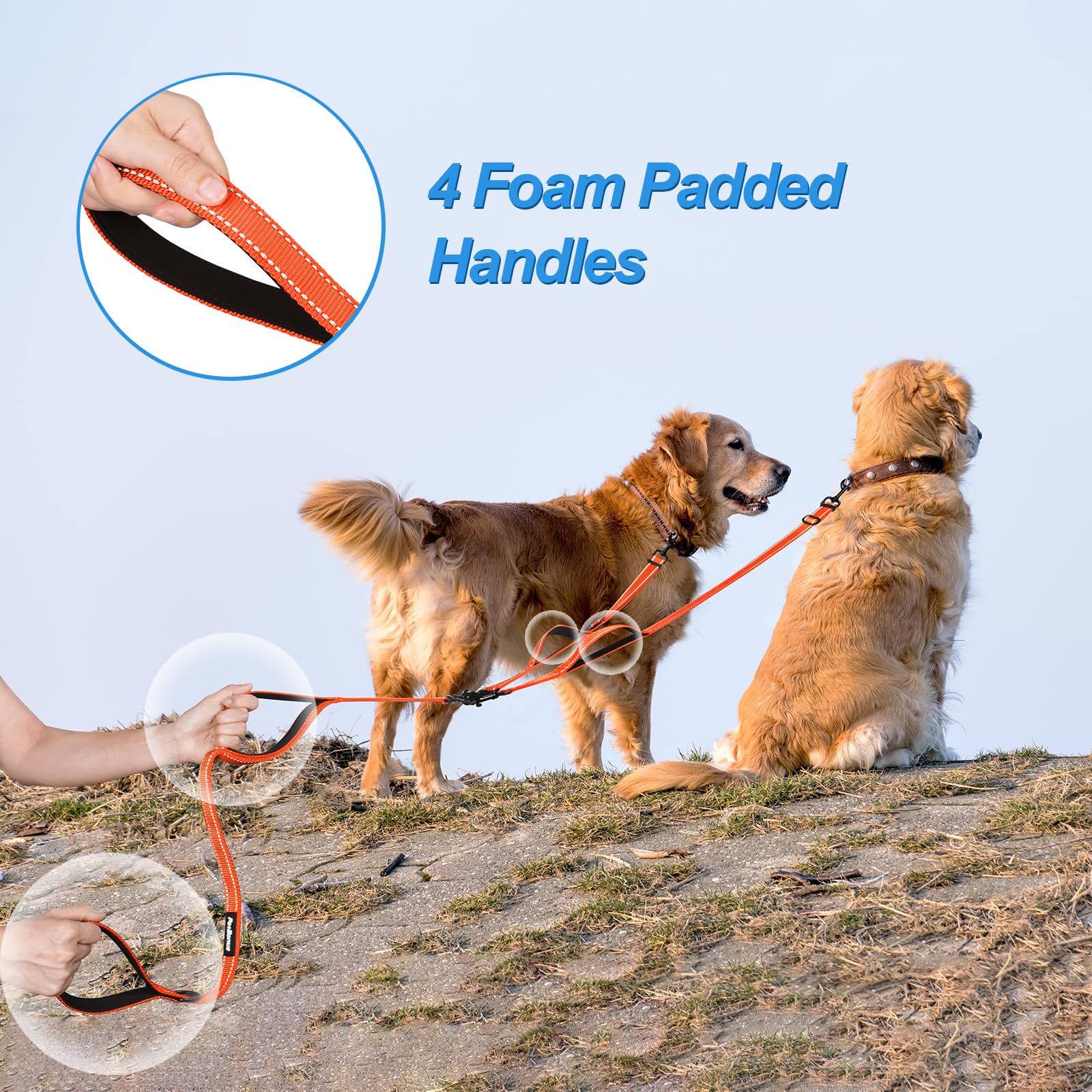 Dubbele Hondenriem 2 In 1 PetBonus Dubbele Hondenriem - Tandem Lijn Voor 2 Honden, Geen Klitten, Reflecterend Nylon (0,8 Cm) Geen Klitten Hondenriem