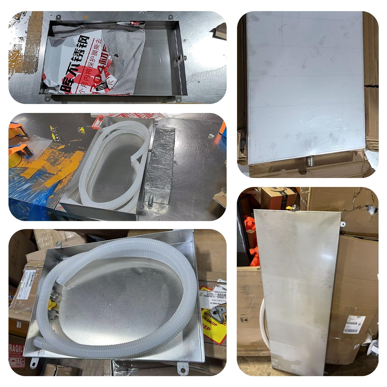 Bandeja Recogegotas de Acero Inoxidable 304 Altura 10 cm con Manguera de Desagüe de 2 M y 2 Abrazaderas for Aire Acondicionado Lavadora y Calderas(10x30cm(4x12in))