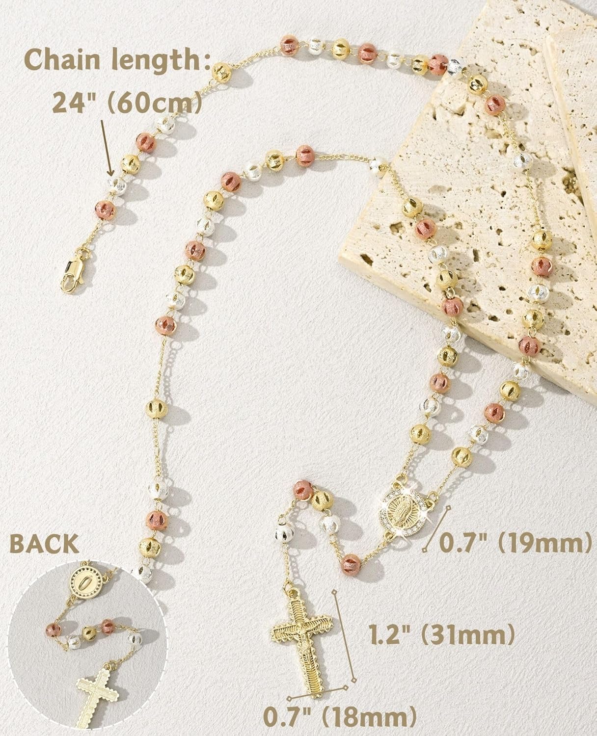 J&H DiaJuvelo Rosary Necklace for Women 14K Gold Plated Rosemary Y Chain Layered Dainty Cross Long Virgin Mary Pendant Beads Catholic en route Jewelry rosarios catolicos para mujer - Image 4