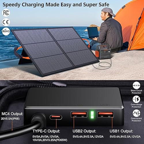 Miniatura 4 de Panel solar portátil de 110 W, ETFE IP68, impermeable, 20 V, cargador de panel solar, 25% de alta eficiencia para acampar al aire libre, portátiles,