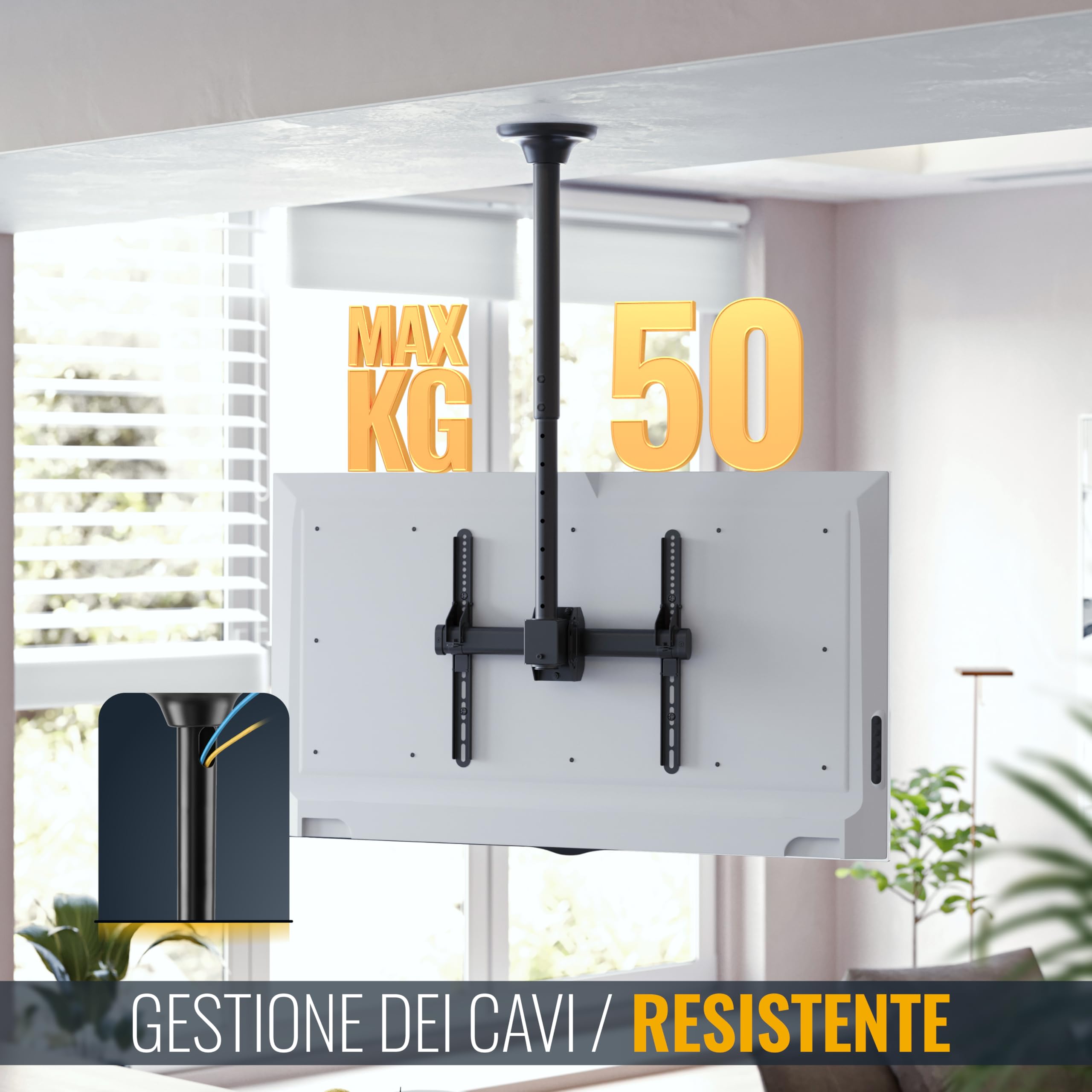 RICOO D0244 Supporto TV da soffitto Staffa TV 32-55 pollici per 32 43 50 55 pollici girevole inclinabile fino a 60 kg max VESA 400x400