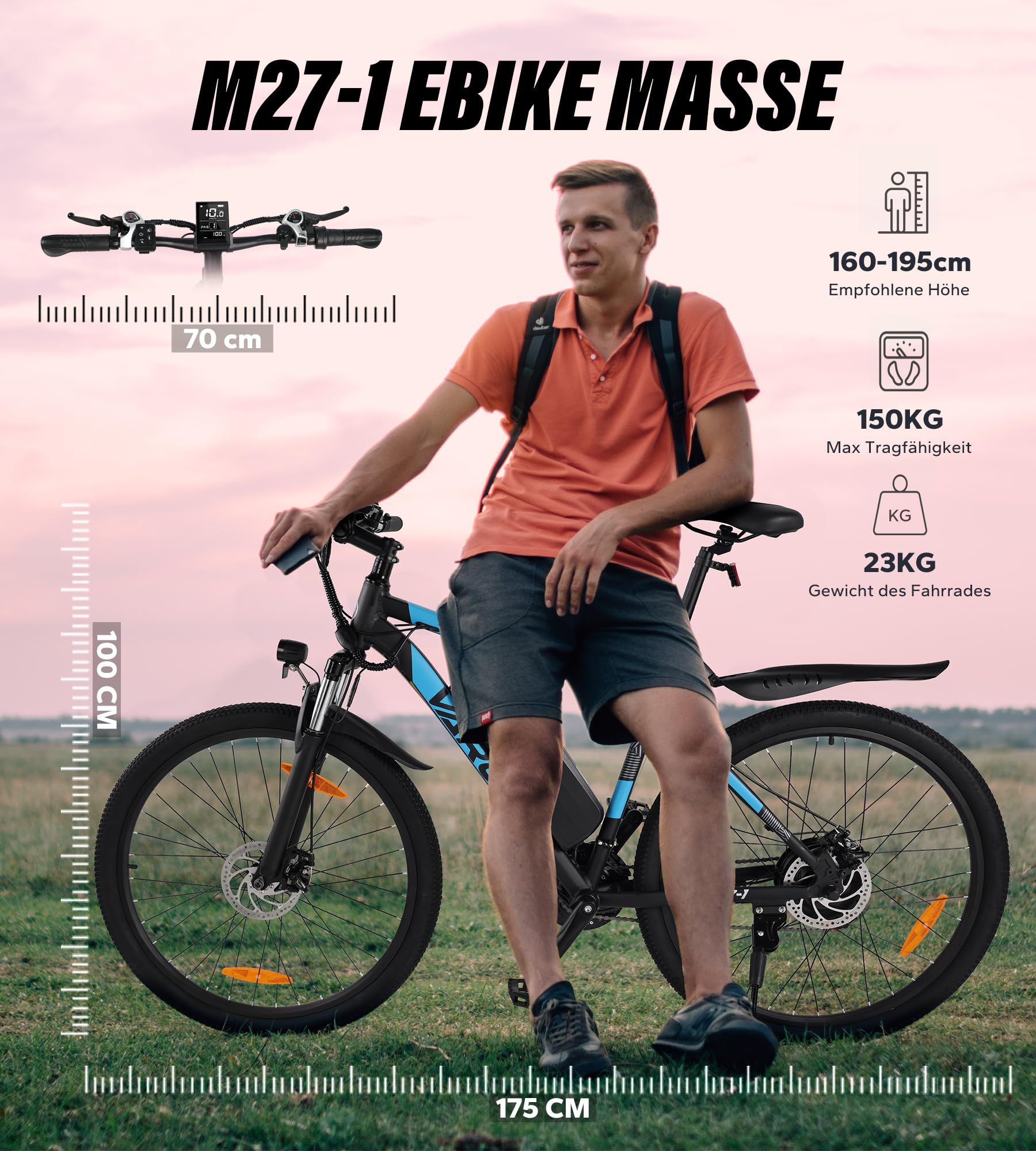 VARUN E Bike, 27,5 Zoll Ebike Herren Damen mit 21-Gang, 48V 624 Wh Akku, 120KM Reichweite, E-Mountainbike Mit 55Nm 250W Motor, 5 PAS-LCD Dispaly, CE, Elektrofahrräder für Erwachsene, M27-1