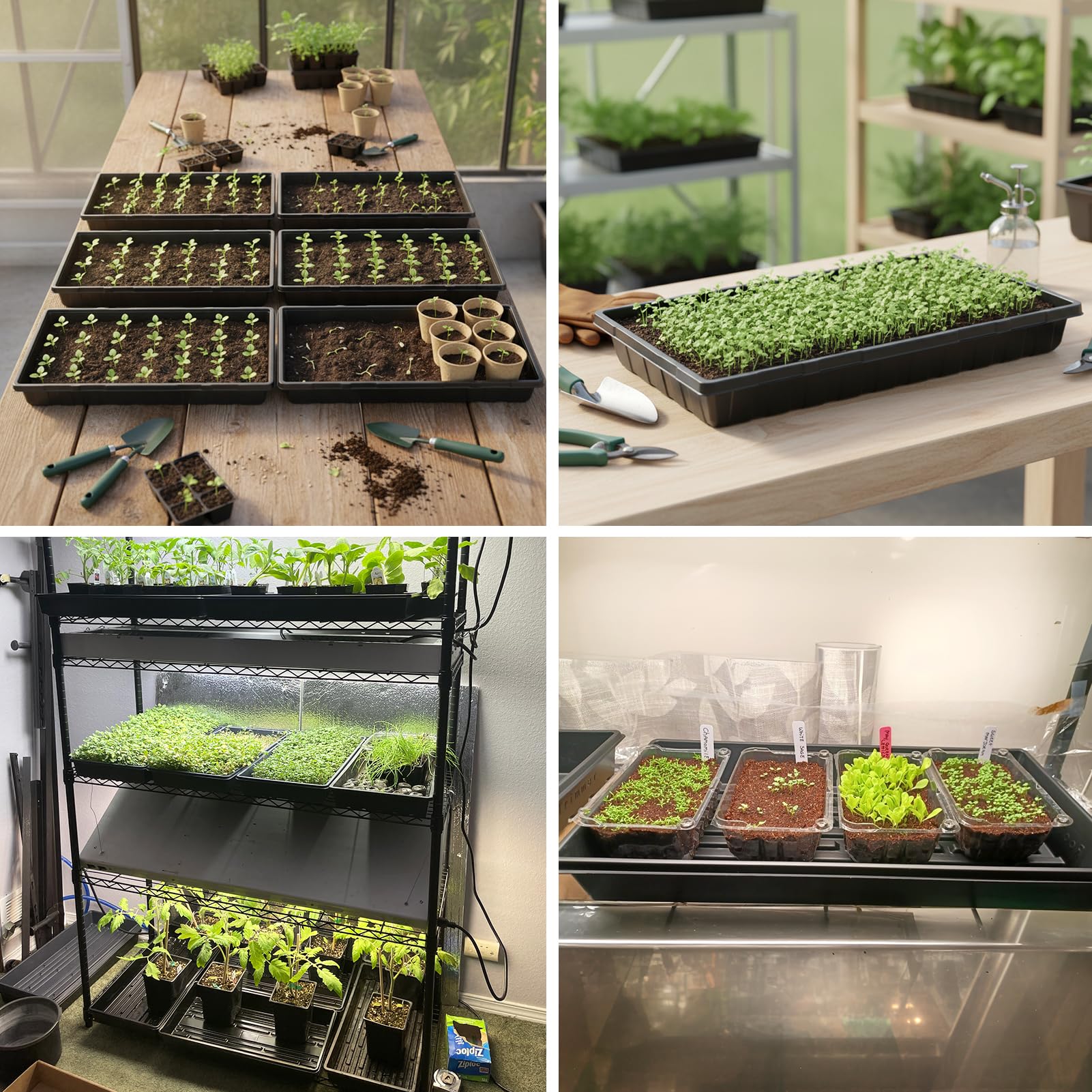 8 Piezas Bandejas de Germinación Sin Agujeros, Bandeja Semilleros Plastico Rectangular, Bandejas de Cultivo de Plantas para Jardín Vegetal Invernadero (54 x 28 x 6 cm)