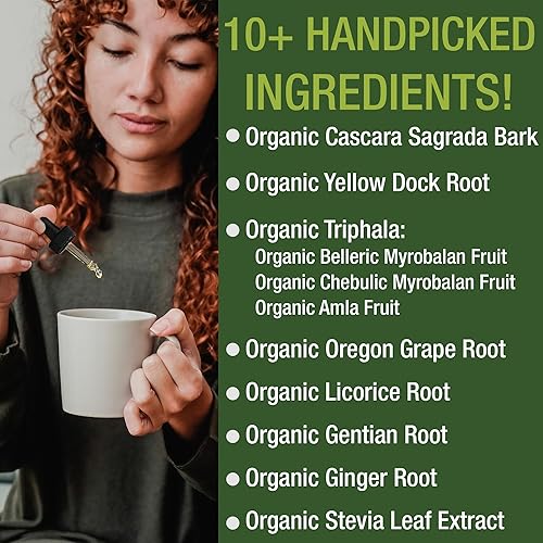 Miniatura 2 de Gotas líquidas orgánicas USDA para limpieza de colon. Suplemento vegano y desintoxicante con más de 10 ingredientes herbales súper suaves,