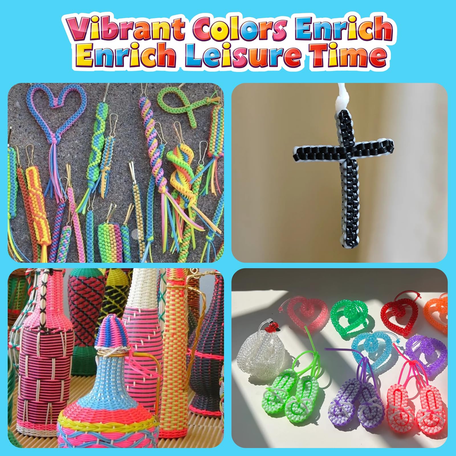 VINATO Kit Fili per Intreccio 220 Pezzi - 200 Fili Elastici per Braccialetti in 20 Colori con Portachiavi e Ganci