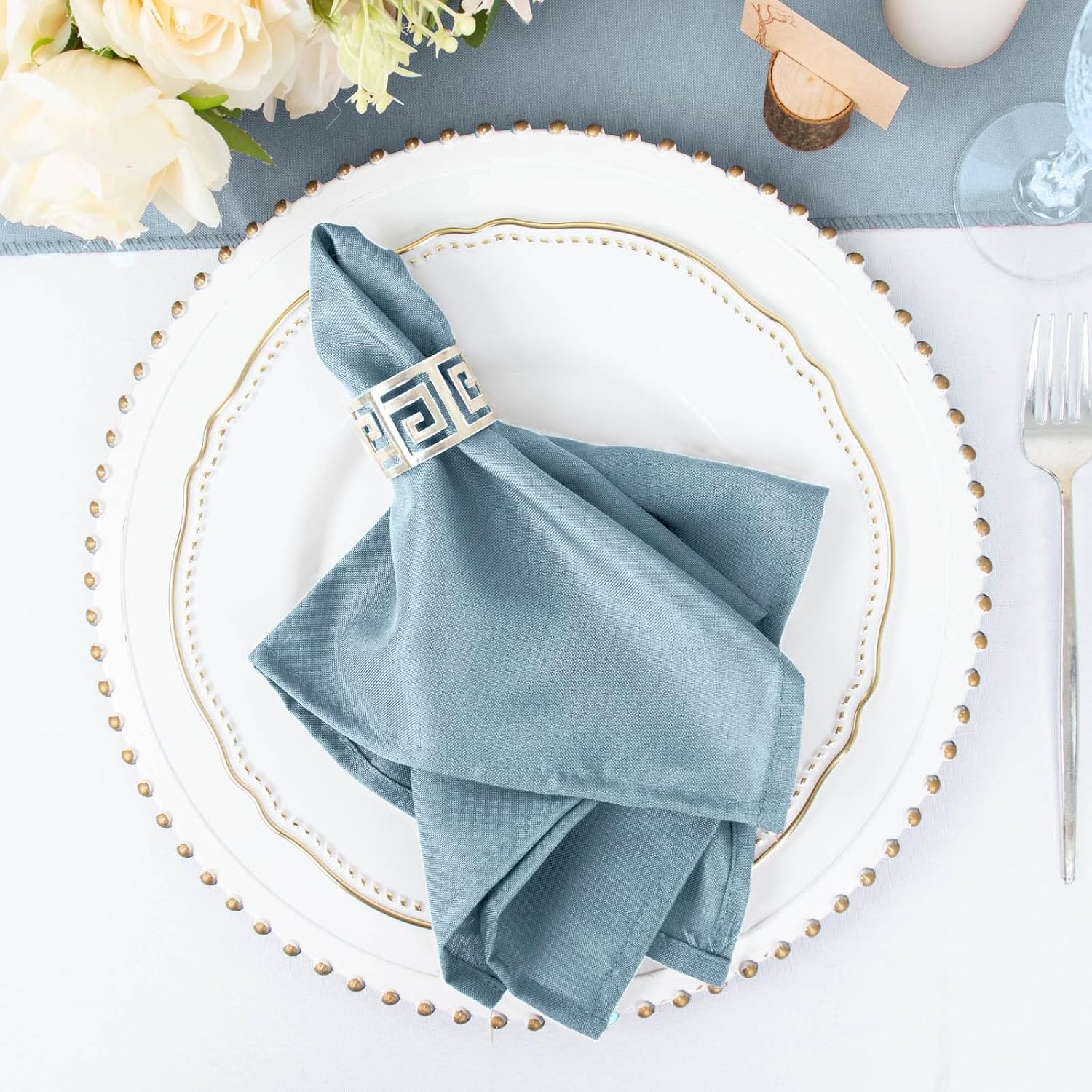 100 pcs 17-Inch Dusty Blue Polyester Table Napkins Reusable Washable Wedding Party Dinner Linens Tableware Supplies