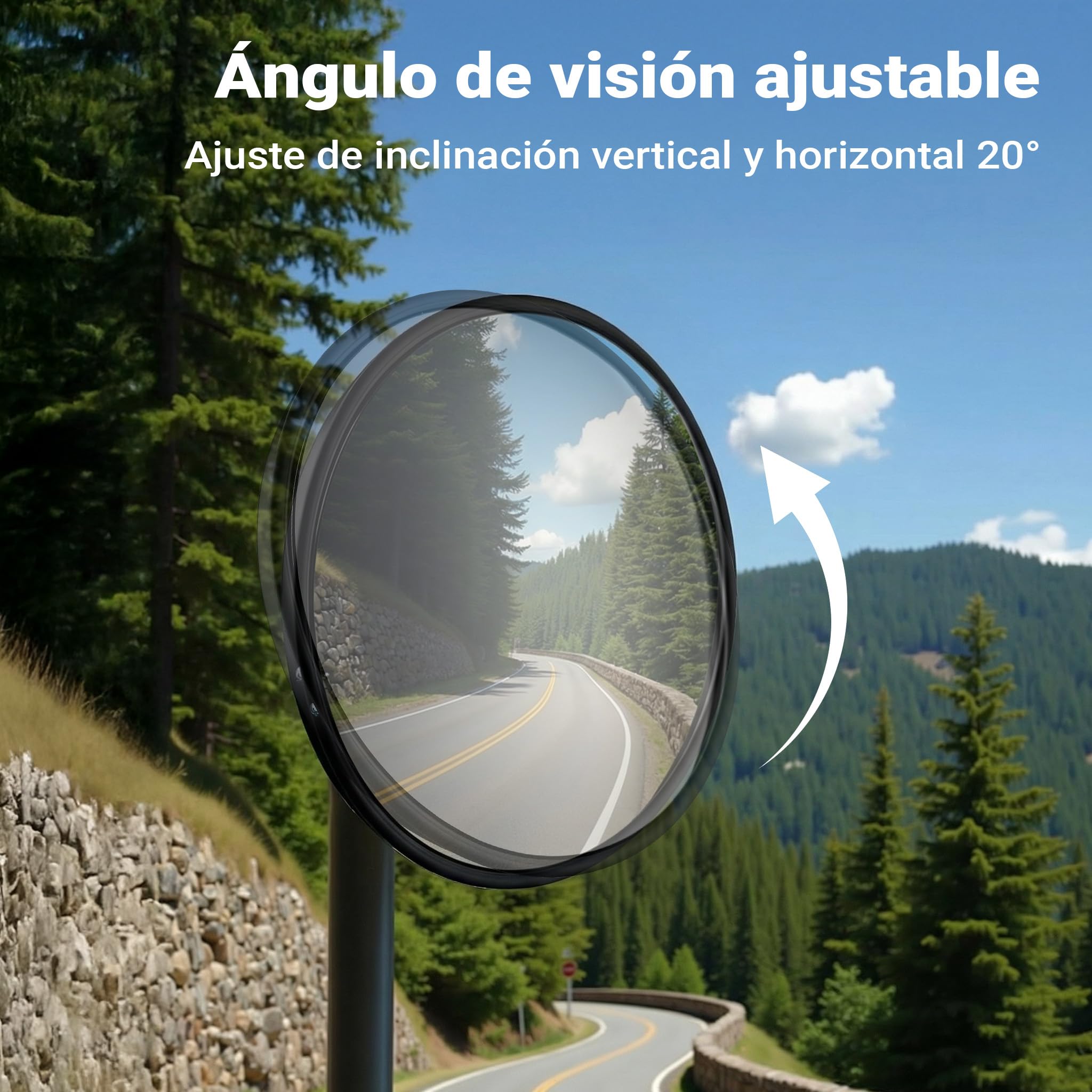 Wiltec Espejo de seguridad convexo 80 cm color negro, espejo de tráfico redondo con campo de visión de 160°, diseño convexo para interiores