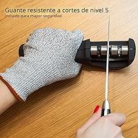 Vista 5 de Accesorios para cuchillos de cocina 4 en 1: afilador de cuchillos de 3 etapas ayuda a reparar, restaurar, pulir hojas y guante resistente a cortes